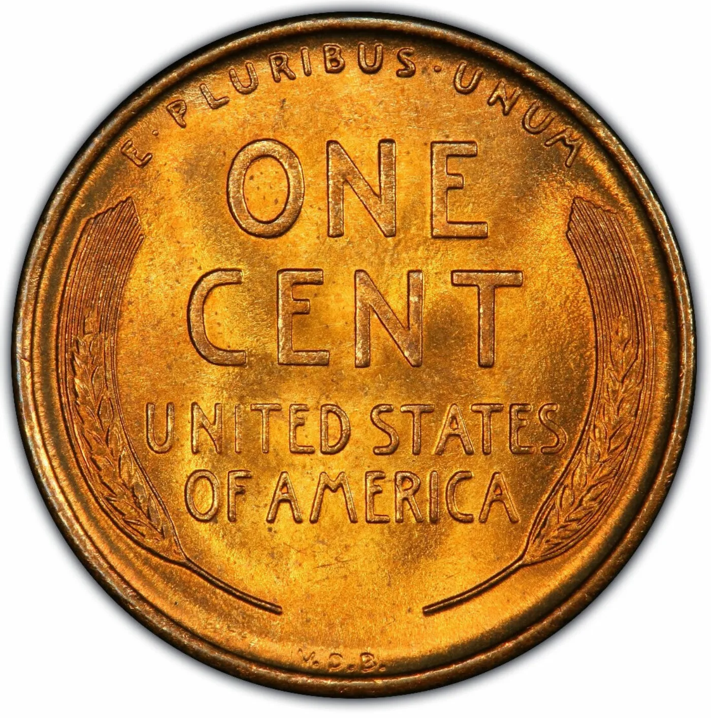 Sharp red uncirculated 1909 VDB cent reverse with crisp V.D.B. initials