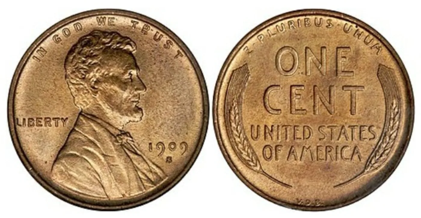 1909-S VDB Lincoln cent shown with obverse on the left and reverse on the right
